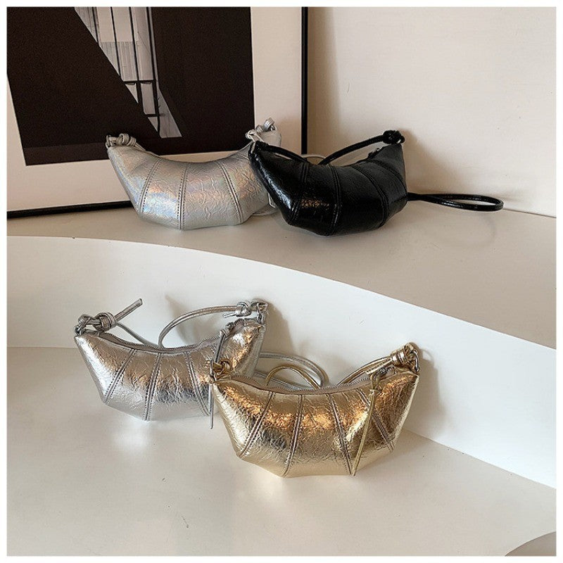 Ielgy Niche Unique Fashionable Hot Girl Style Simple All-Match Dumpling Bag Casual Silver Messenger Bag