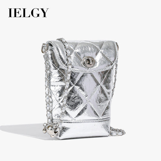 Ielgy Diamond Chain Silver Niche Design Fashion One-Shoulder Messenger Bag High-End Bucket Bag