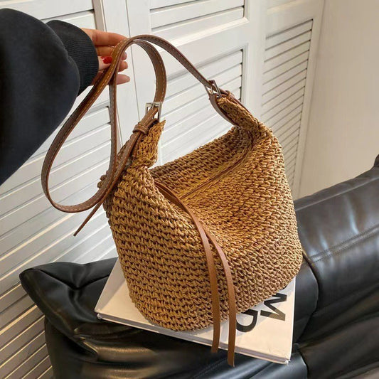 Ielgy U-Shaped Paper Rope One-Shoulder Diagonal Straw Woven Female Bag All-Match Casual Dumpling-Shaped Woven