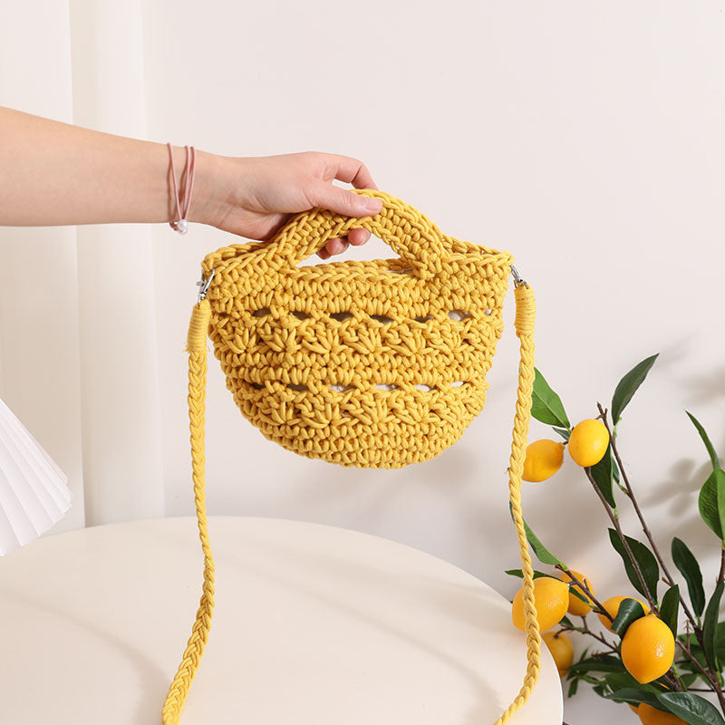 Ielgy Cross-Body Cotton Thread Woven Bag All-Match Hollow Straw Vacation Beach Bag Fresh