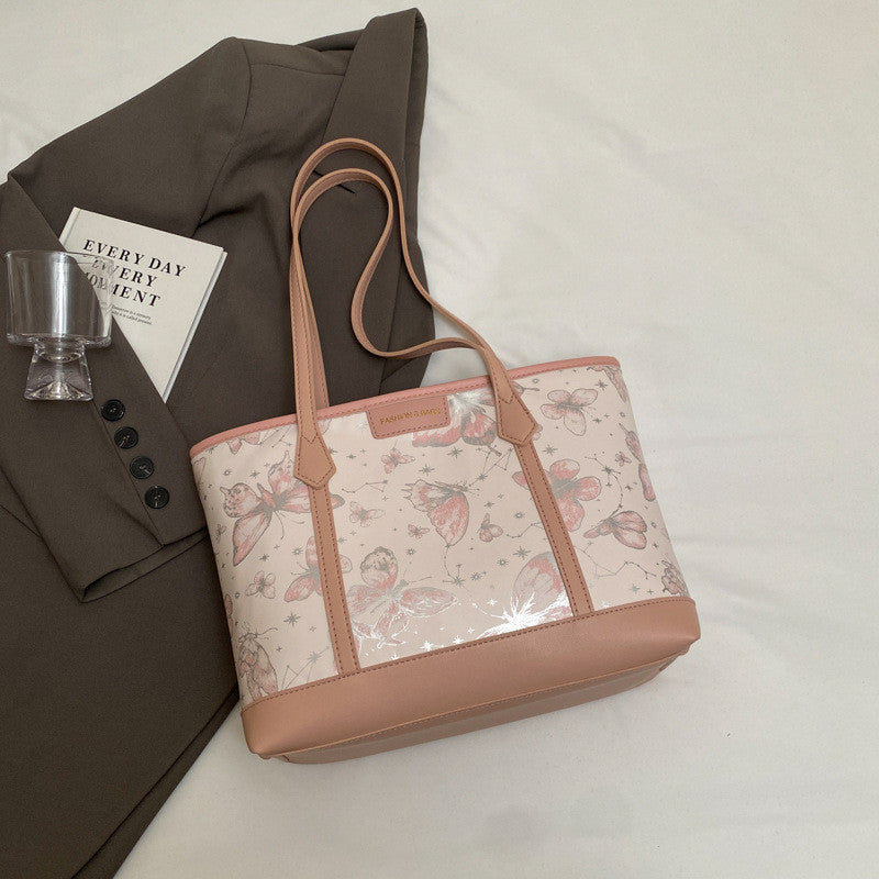 Ielgy Casual All-Match Butterfly One-Shoulder College Students Class Commuter Tote Bag Large Capacity