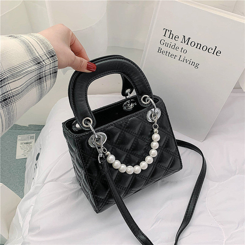 Ielgy Fashion Diamond Pearl Handbag All-Match One-Shoulder Cross-Body Diana Bag