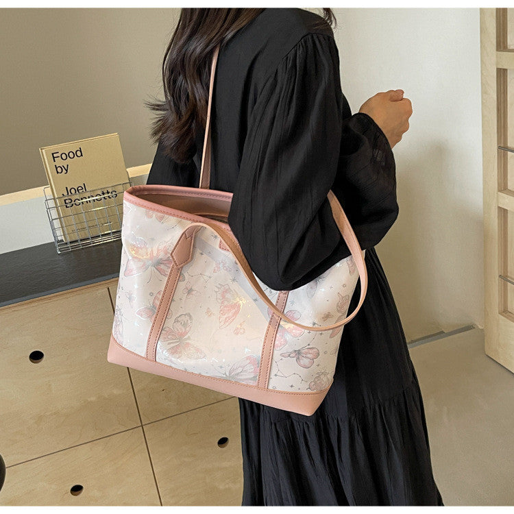 Ielgy Casual All-Match Butterfly One-Shoulder College Students Class Commuter Tote Bag Large Capacity
