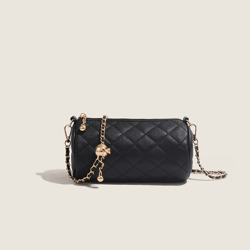 Ielgy Ladies Golden Ball Diamond Chain Pillow Bag All-Match One-Shoulder Cross-Body Cylinder Bag