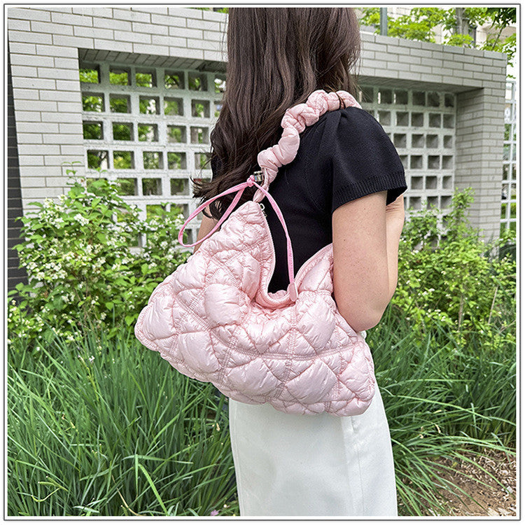 Ielgy Korean Version Stray Cloud Bag Puff Pleated Down Bag Shoulder Messenger Bag Portable Underarm Bag