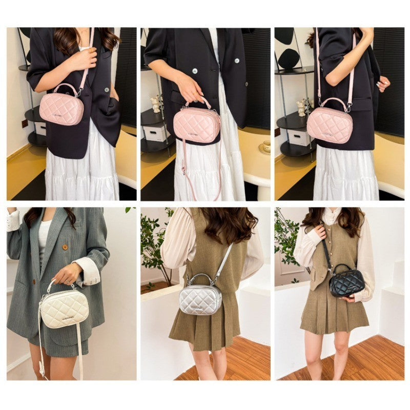 Ielgy Diamond Silver Cross-Body All-Match Western-Style Small Square Bag One-Shoulder Portable Mobile Phone Bag