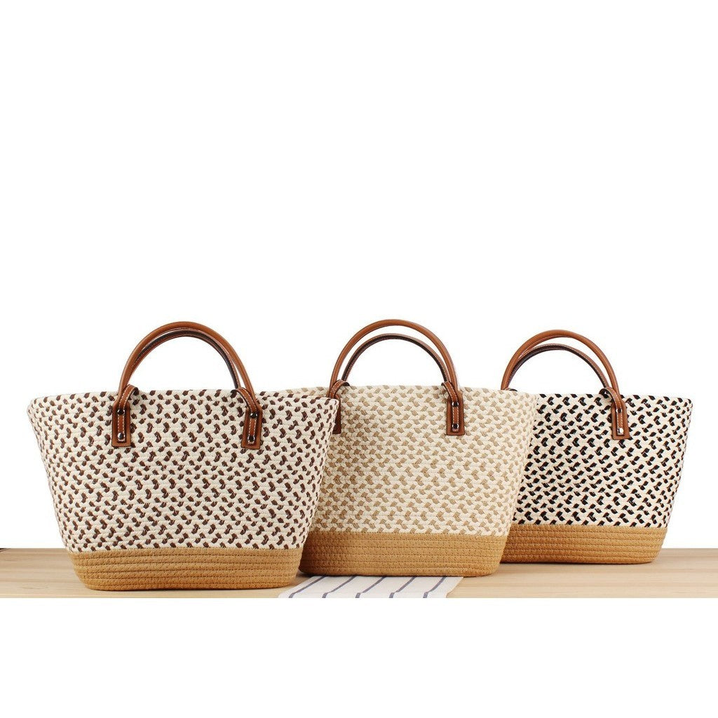 Ielgy Bohemian Style Hand-Woven Bag Seaside Vacation Travel Straw Woven Large Capacity Leisure Simple Commuter Female Bag
