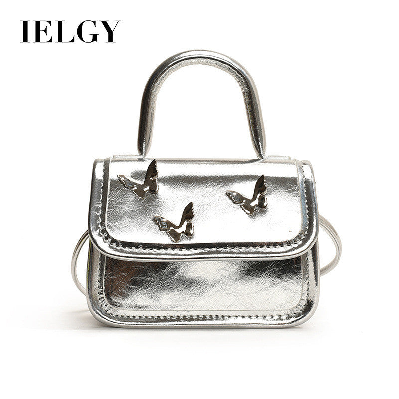 Ielgy Ladies Casual All-Match Silver Butterfly Small Square Bag Portable One-Shoulder Mini Messenger Bag