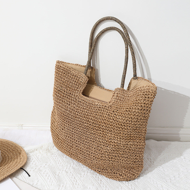 Ielgy Casual Woven Bag Large Capacity One-Shoulder Portable Seaside Vacation Beach Female Bag