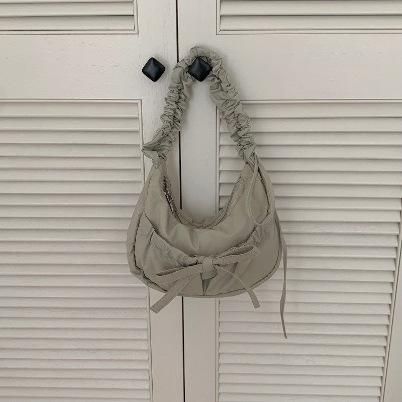 Ielgy Casual Unique Pleated Drawstring Lace-Up Nylon Lazy Style Underarm Messenger Bag ins