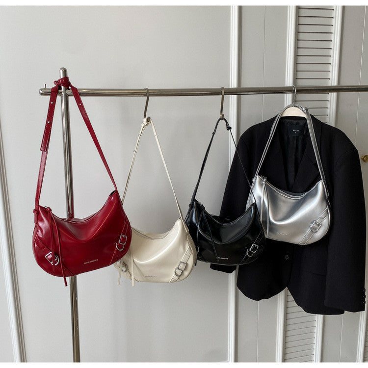 Ielgy Large-Capacity Commuter Underarm Bag Ladies Silver Trendy Fashion Niche Shoulder Bag Texture All-Match Mess