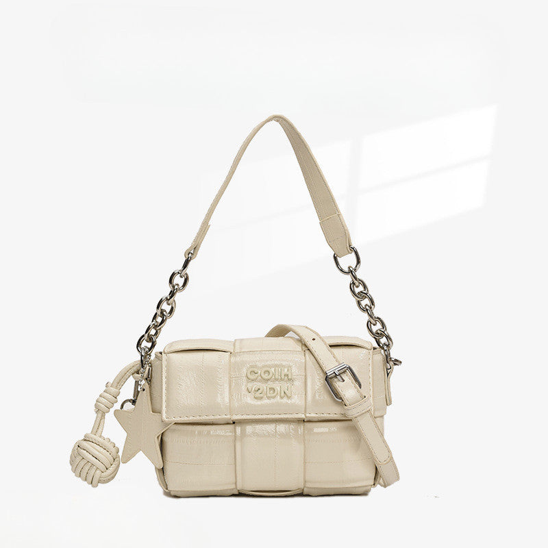 Ielgy All-Match Silver Feel One-Shoulder Messenger Woven Small Square Bag High-End Mobile Phone