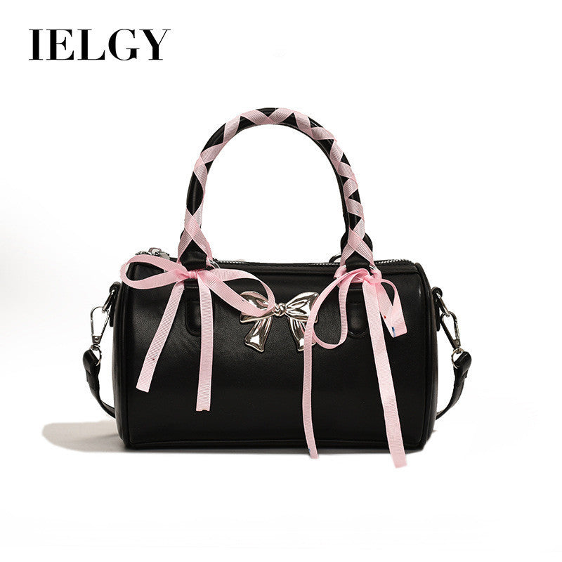 Ielgy Ballet Style Bowknot Portable Boston Bag Fashion One-Shoulder Messenger All-Match Pillow Bag