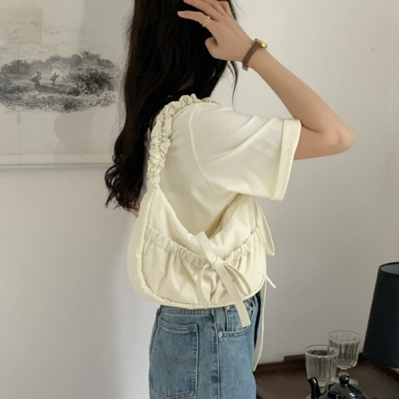 Ielgy Casual Unique Pleated Drawstring Lace-Up Nylon Lazy Style Underarm Messenger Bag ins