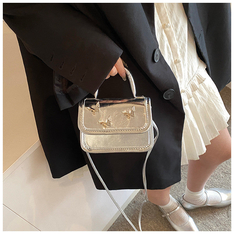 Ielgy Ladies Casual All-Match Silver Butterfly Small Square Bag Portable One-Shoulder Mini Messenger Bag