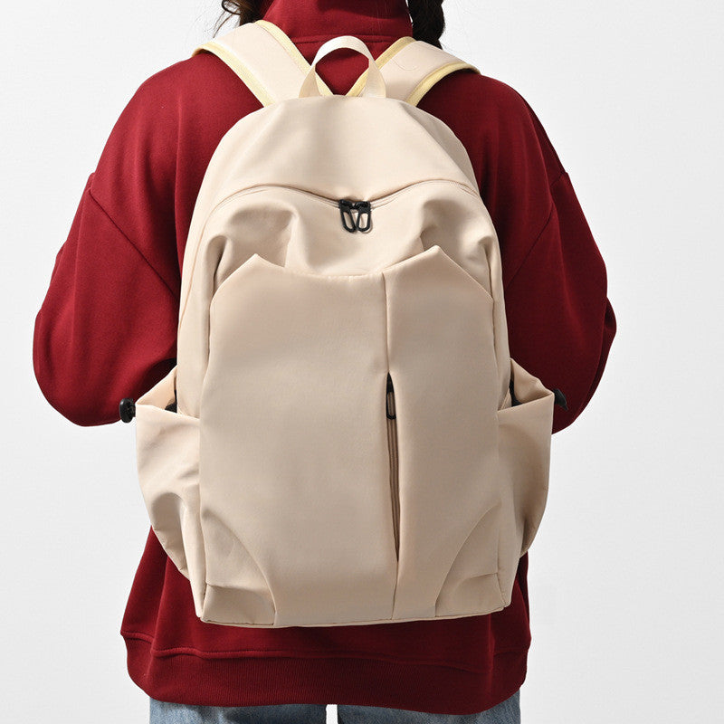 Ielgy Japanese Korean Simple Large-Capacity Solid Color Backpack University School Bag Campus Backpack