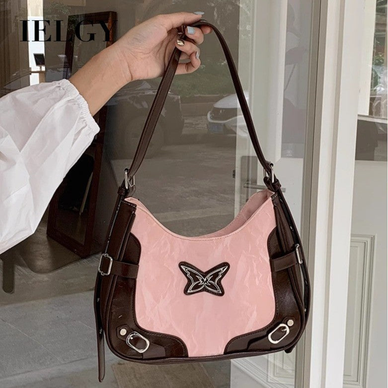 Ielgy Niche Retro Butterfly Contrast Color Motorcycle Underarm Bag American Sweet Cool Hot Girl Shoulder Messenger Bag