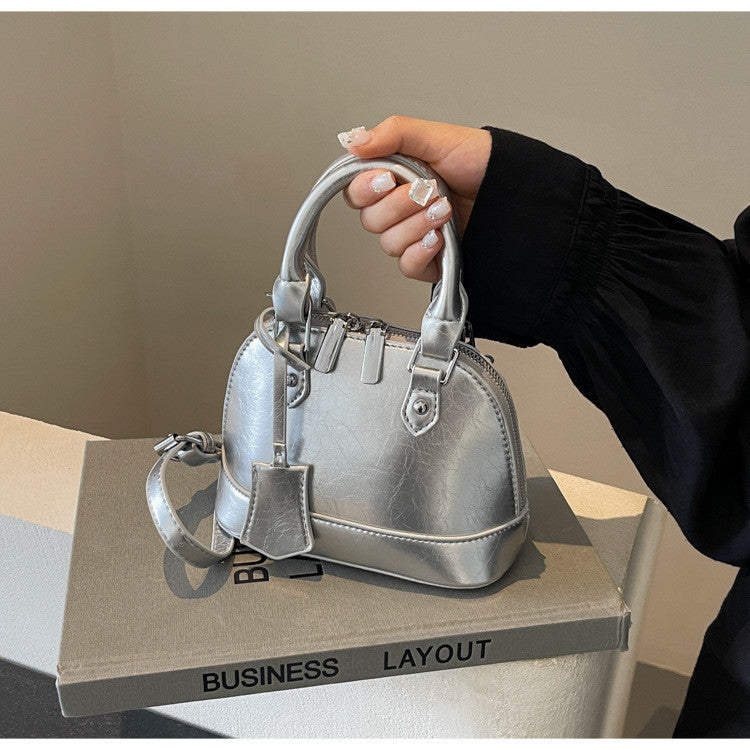 Ielgy Silver Bag Fashionable Design Niche Shoulder Crossbody Ladies Portable Shell Bag
