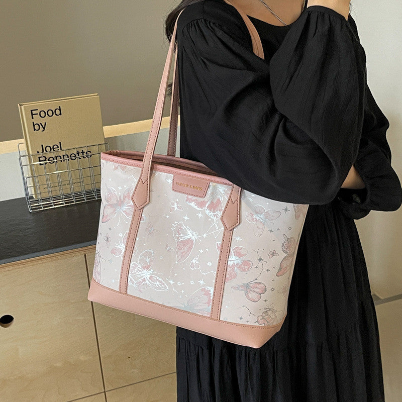 Ielgy Casual All-Match Butterfly One-Shoulder College Students Class Commuter Tote Bag Large Capacity