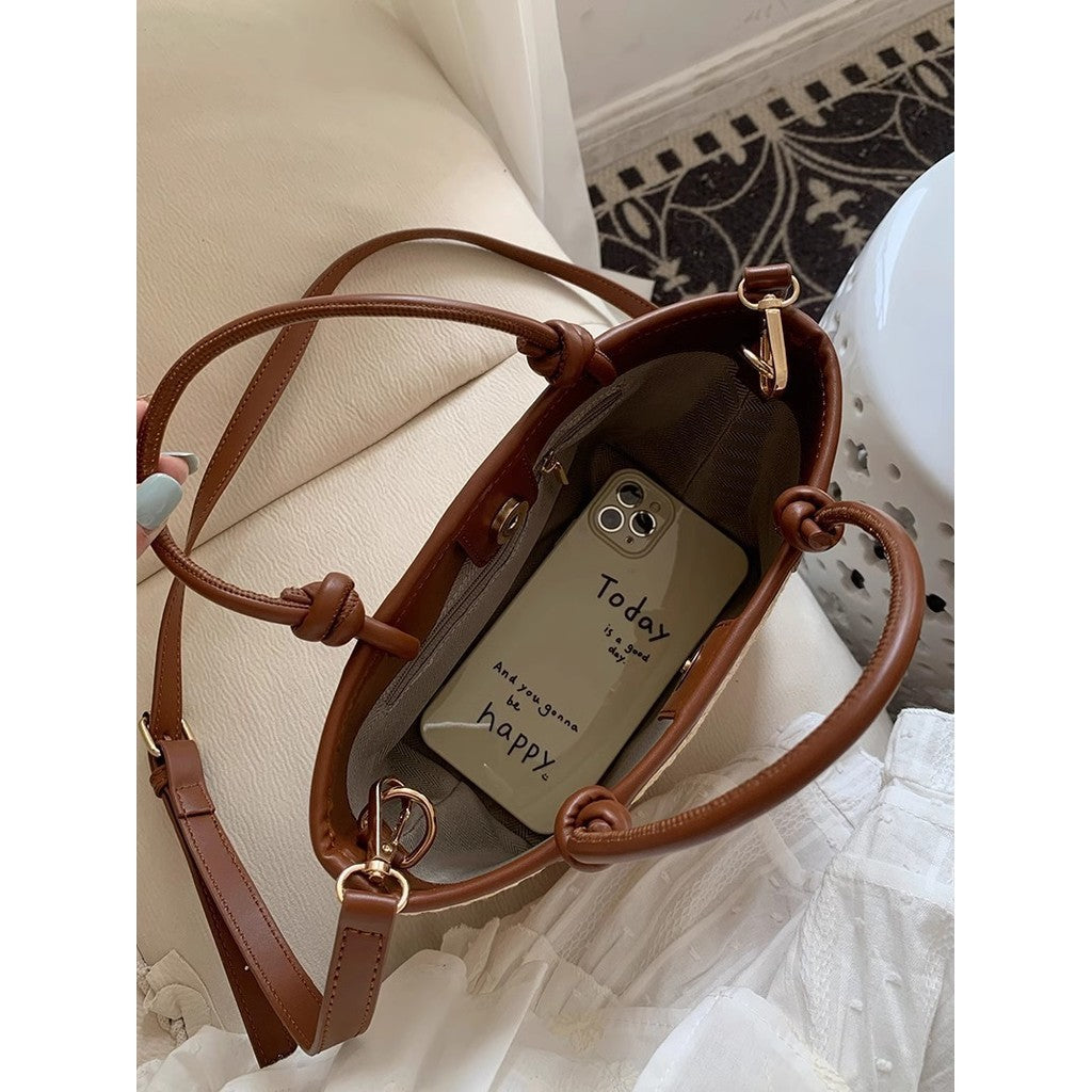 Ielgy Beach Style Portable Woven Small Bag Shoulder Cross-body Vegetable Basket Bucket Straw Bag