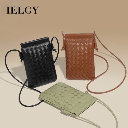 Ielgy Fashion Mini Mobile Phone Bag Hand-Woven Bag Simple Trendy All-Match Retro Small One-Shoulder Messenger Female Bag