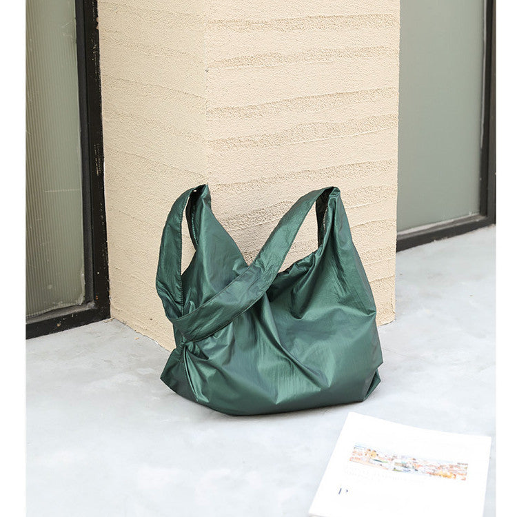 Ielgy Japanese Casual Retro One-Shoulder Fashionable Pleated Nylon Cloth Large-Capacity Cross-