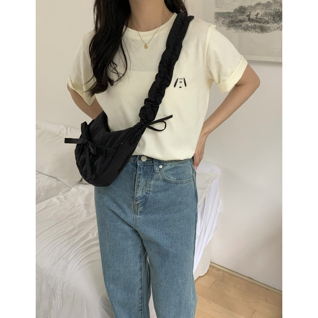 Ielgy Casual Unique Pleated Drawstring Lace-Up Nylon Lazy Style Underarm Messenger Bag ins