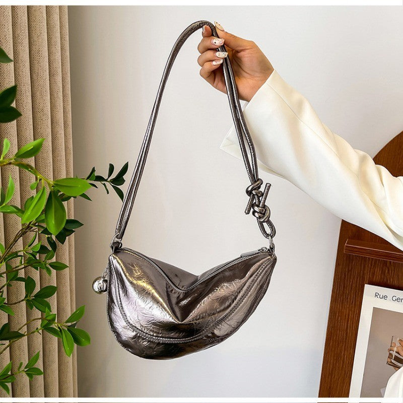 Ielgy Fashionable Trendy Silver Dumpling Bag Korean Version Simple Casual Large-Capacity One-Shoulder Female Bag