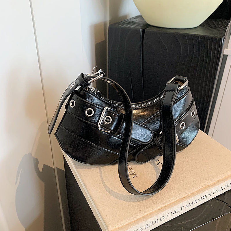 Ielgy Fashionable High-End Red Underarm Bag Ladies Korean Version Trendy All-Match Motorcycle Bag Niche Simple One-Shoulder