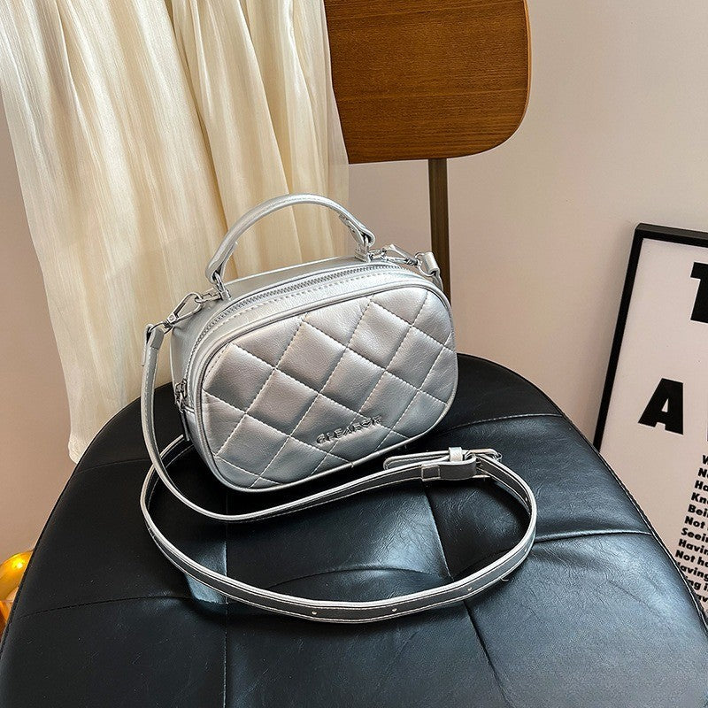 Ielgy Diamond Silver Cross-Body All-Match Western-Style Small Square Bag One-Shoulder Portable Mobile Phone Bag