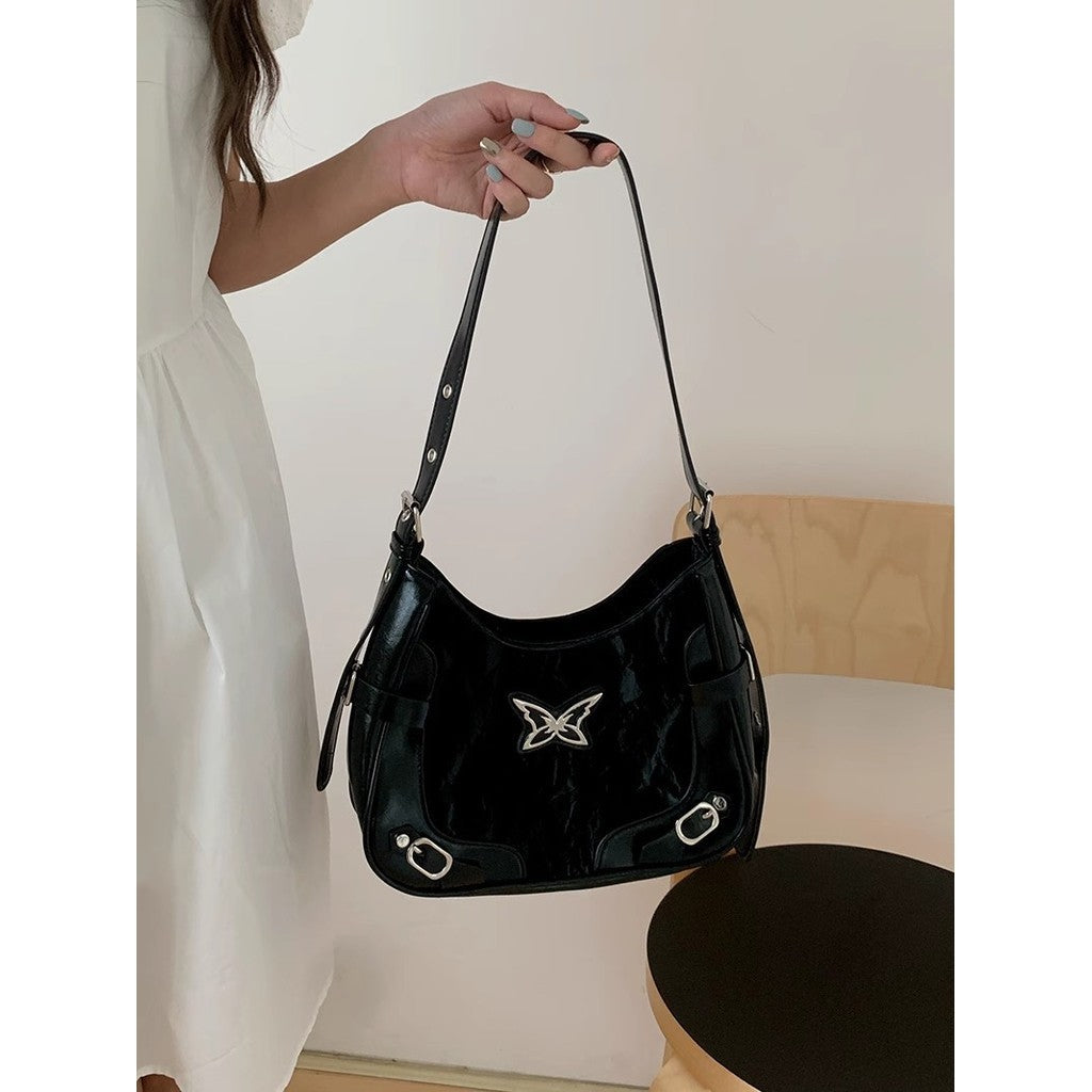 Ielgy Niche Retro Butterfly Contrast Color Motorcycle Underarm Bag American Sweet Cool Hot Girl Shoulder Messenger Bag