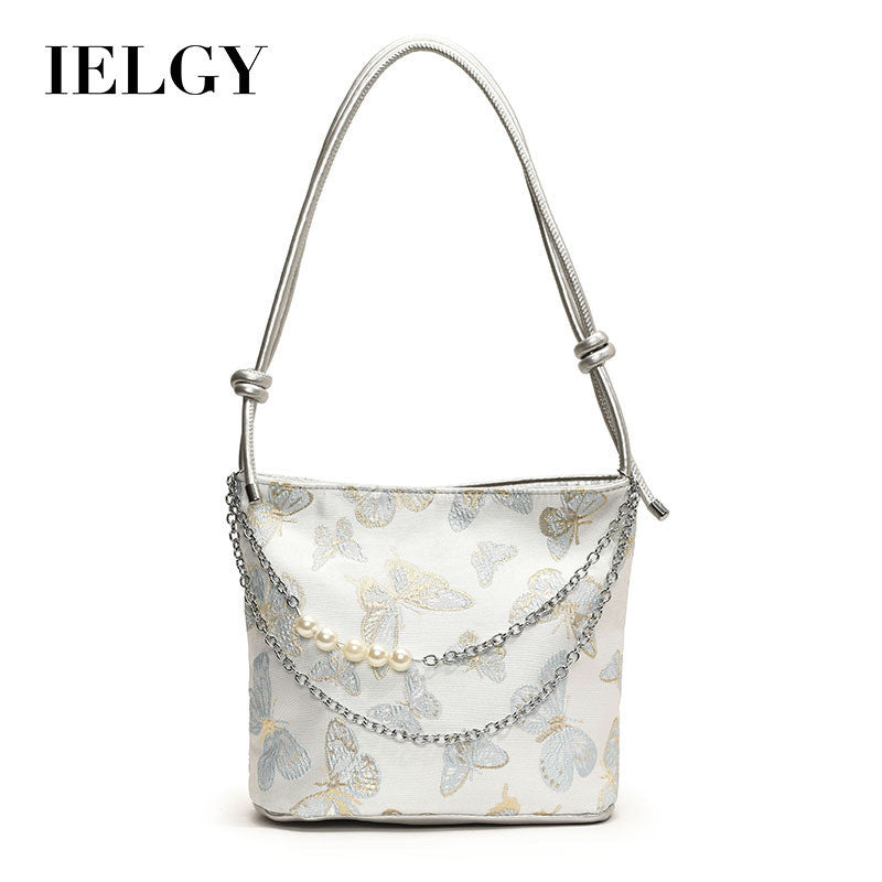 Ielgy New Chinese Fashion National Style Embroidered Butterfly Underarm Bucket Bag Large Capacity Simple All-Match Shoulder Bag
