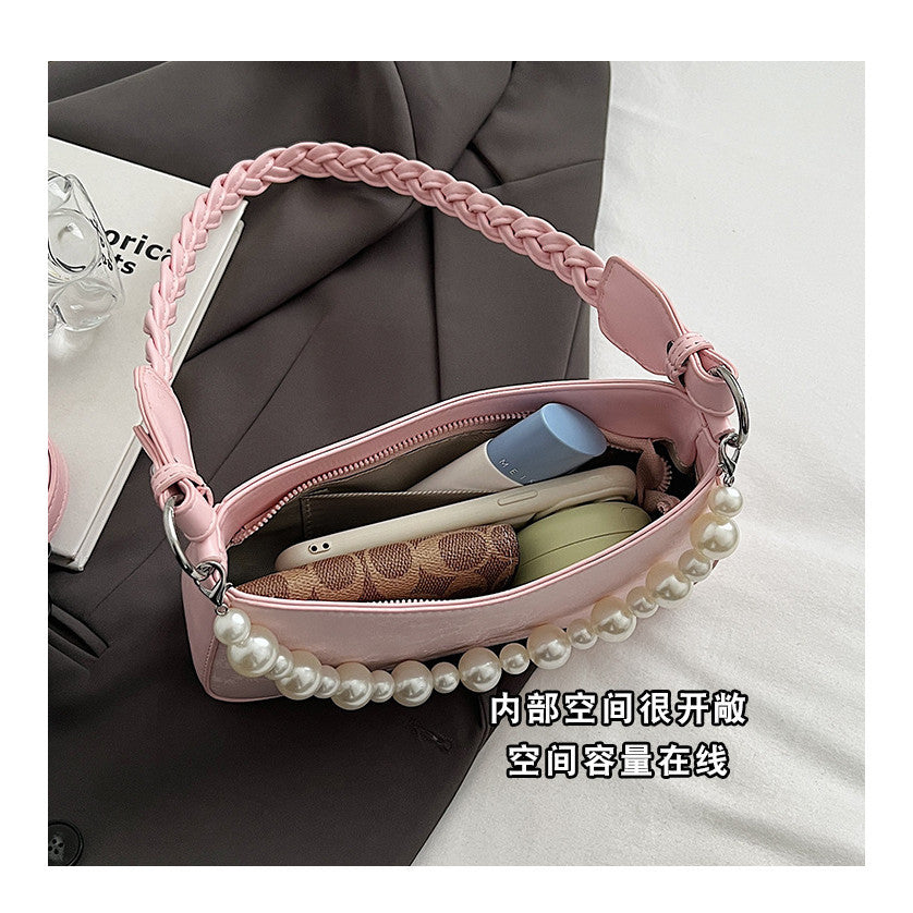 Ielgy Portable Small Bag Western Classy One-Shoulder Fashion Simple Retro Pearl Portable Messenger Bag