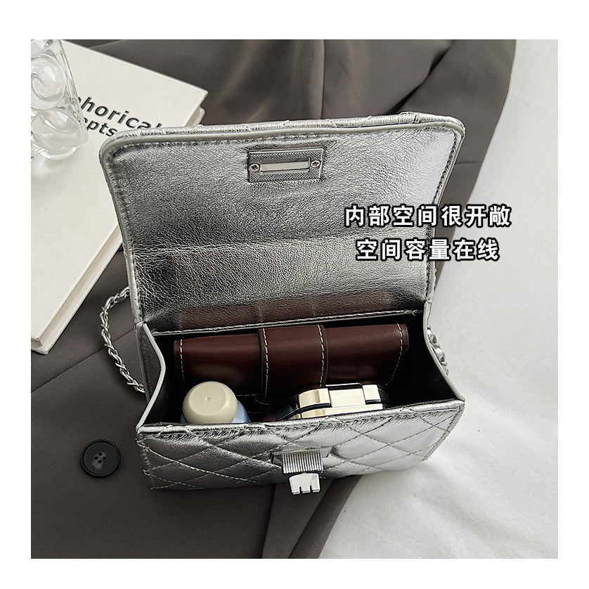 Ielgy Fashionable High-End Rhombus Shoulder Crossbody Chain Small Square Bag