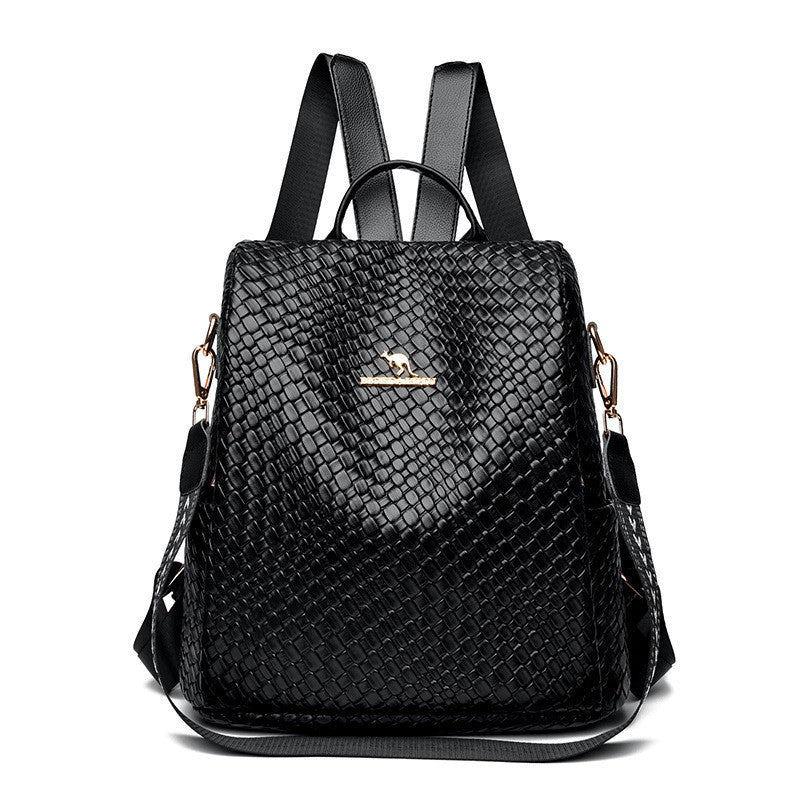 Ielgy Popular Woven Leather Backpack Multifunctional Anti-theft Student School Bag Travel Backpack