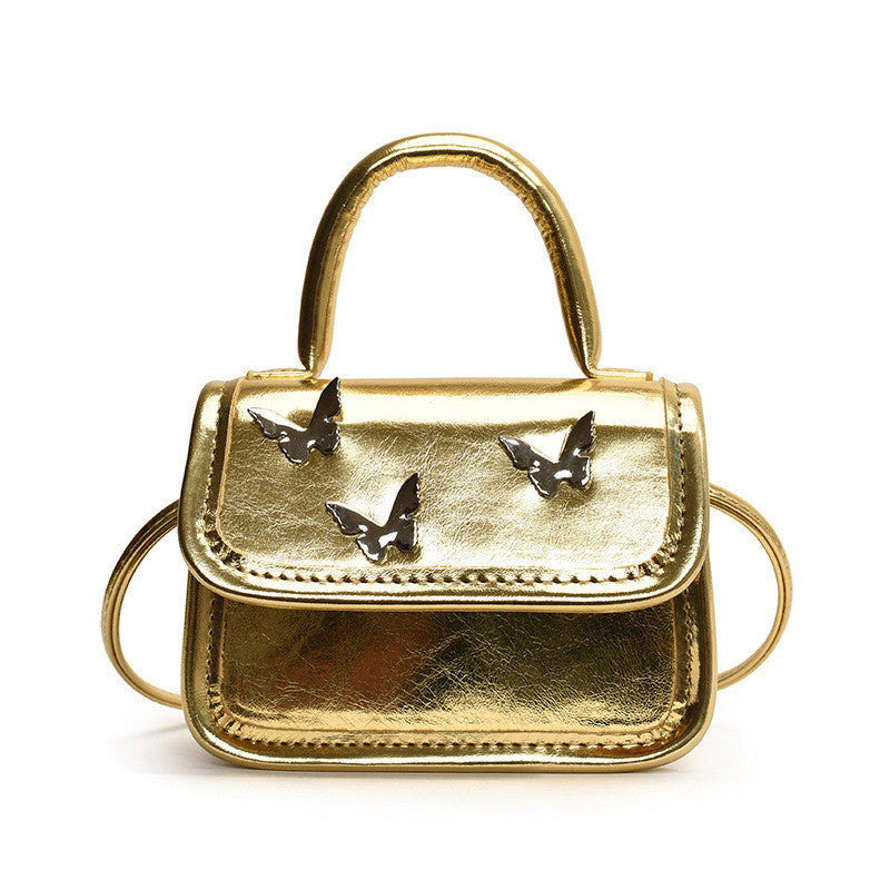 Ielgy Ladies Casual All-Match Silver Butterfly Small Square Bag Portable One-Shoulder Mini Messenger Bag