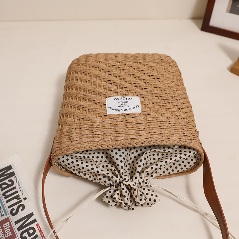 Ielgy All-Match Square Shoulder Straw Bag Ladies Simple Underarm Woven Bag Vacation Style Beach Bag