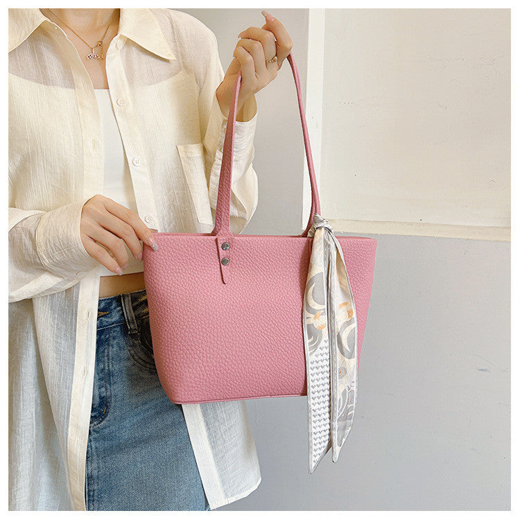Ielgy Solid Color Large-Capacity Bucket Bag Tote Bag All-Match Commuter Shoulder Messen