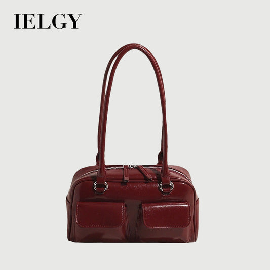 Ielgy Fashion Trend Boston Underarm Bag Melade Color Retro Bowling Shoulder Bag