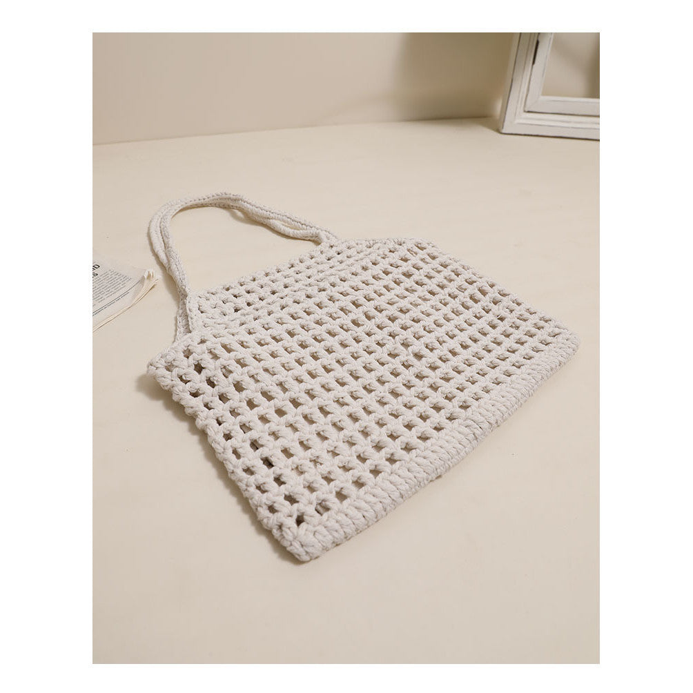 Ielgy Hollow Portable Cotton Thread Woven Bag Leisure Straw Woven Holiday Style Beach Bag All-Match Female Bag