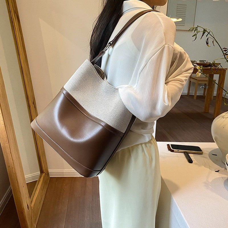 Ielgy Simple Bucket Bag All-Match Fashion Portable Cross-Body Korean Version Large-Capacity Female Bag