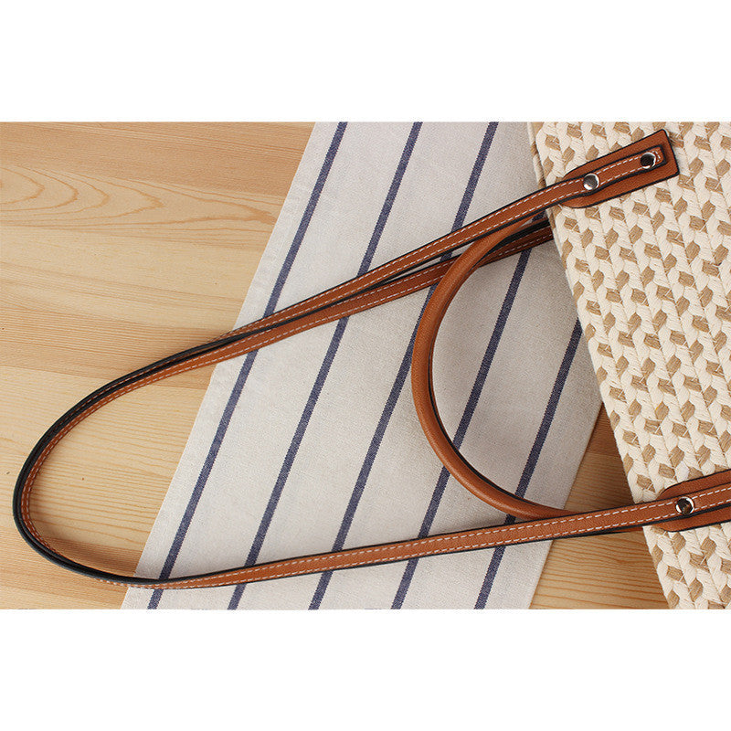 Ielgy Bohemian Style Hand-Woven Bag Seaside Vacation Travel Straw Woven Large Capacity Leisure Simple Commuter Female Bag