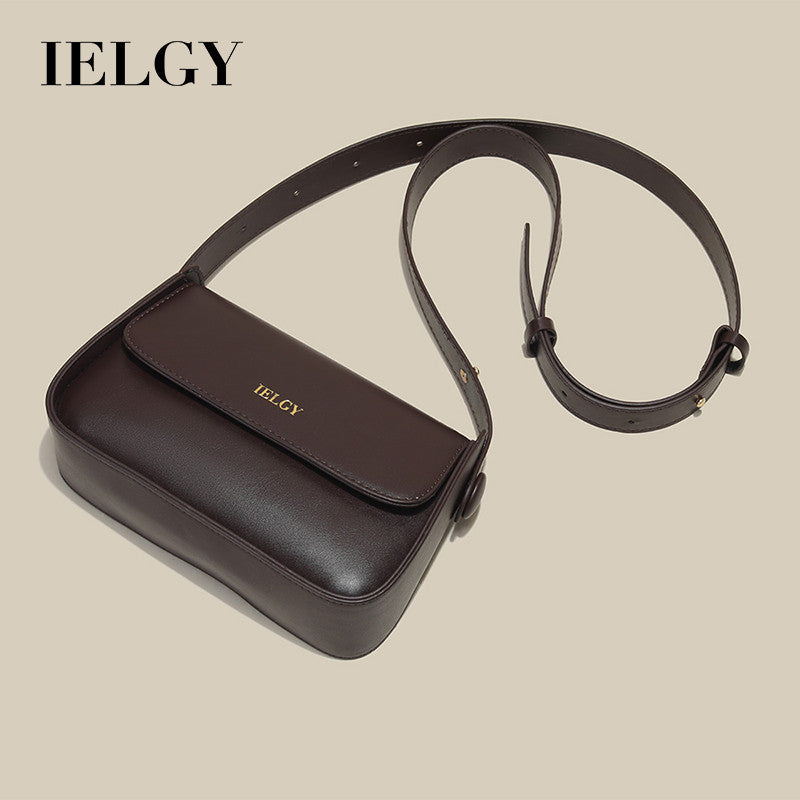 IELGY Fashionable and Versatile Top-handle Bag in Coffee with Wide Shoulder Strap for Women