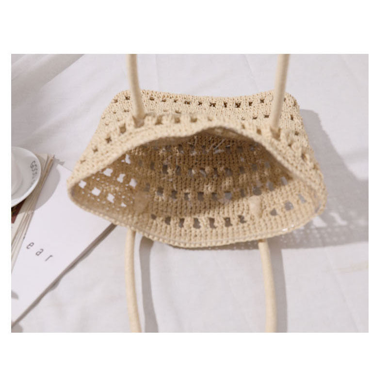 Ielgy Large-Capacity Straw Bag Hollow Classy One-Shoulder Portable Woven Female Bag Vacation Rattan