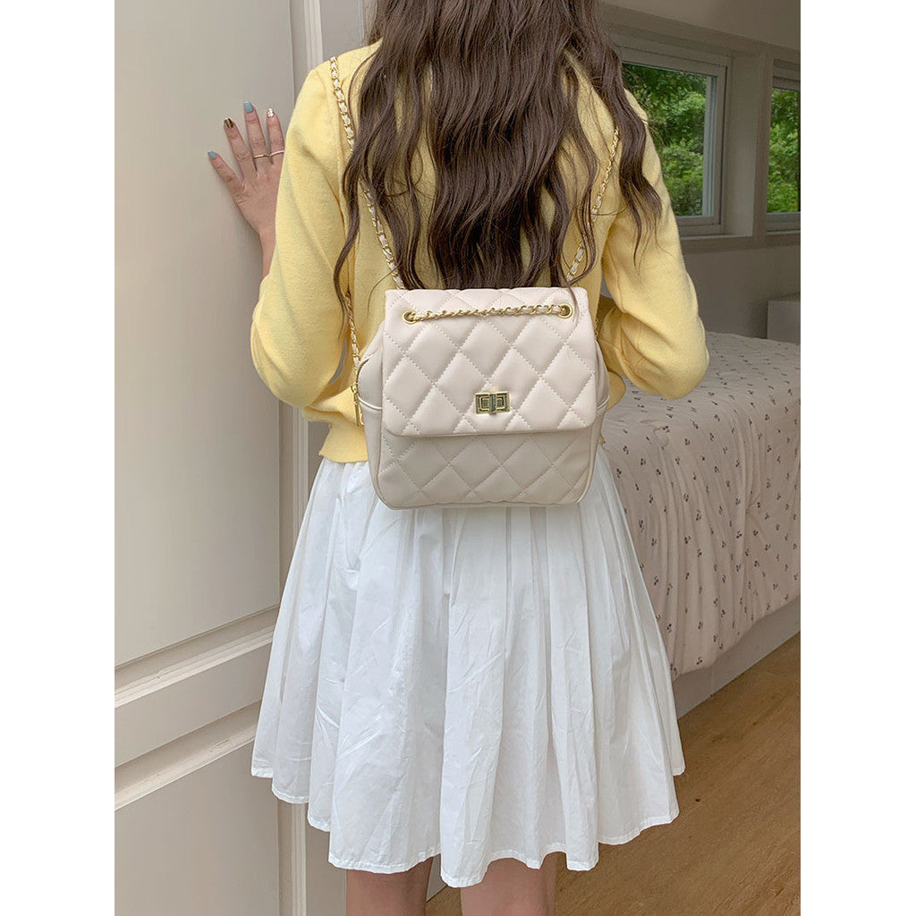 Ielgy Ladies Square Backpack Korean Version Cross-body Shoulder Portable Diamond Chain Backpack