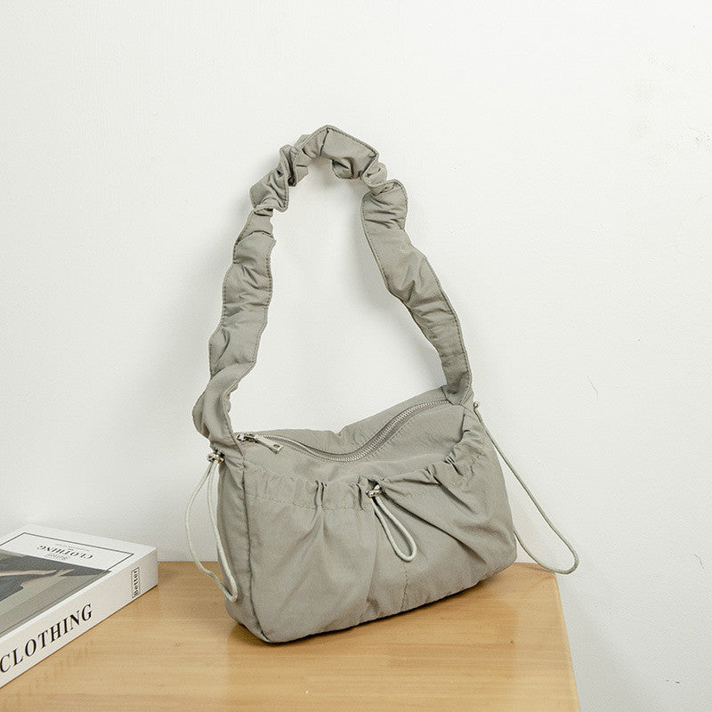 Ielgy Korean Version Fashionable Pleated Underarm Cloud Bag Classy One-Shoulder Nylon Commuter All-Match