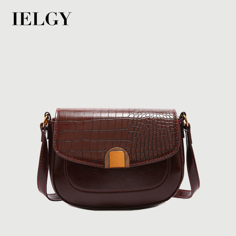 Ielgy French Niche Saddle Bag Autumn Winter One-Shoulder High-End Retro All-Match Fashion Cross-Body Bag