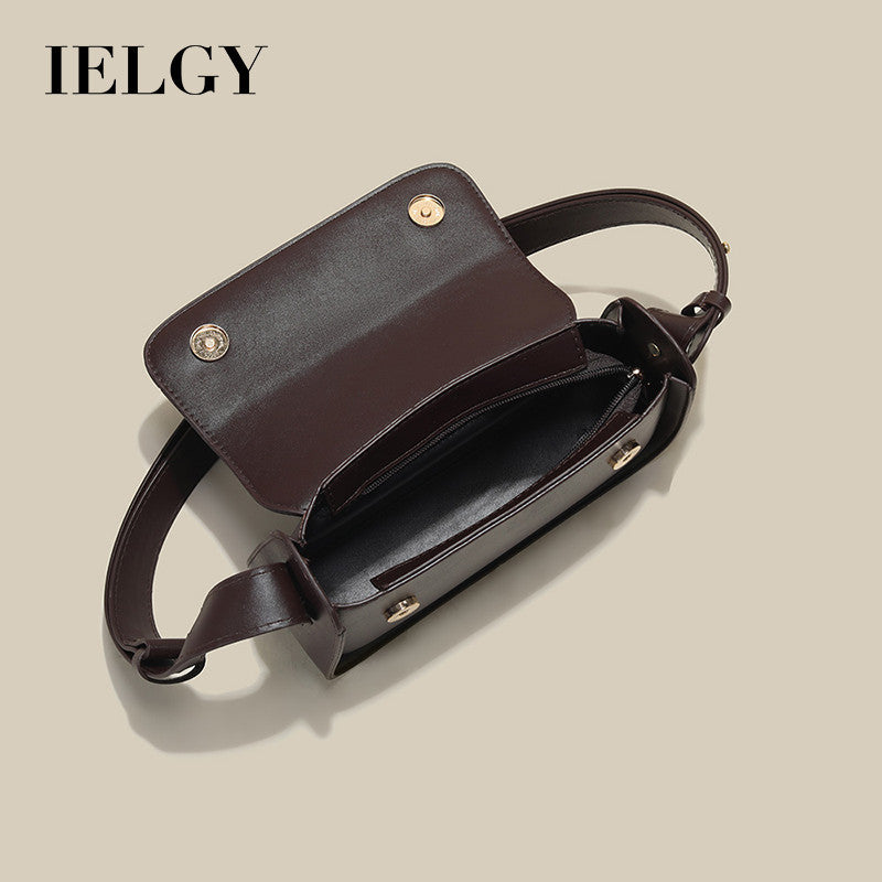 IELGY Fashionable and Versatile Top-handle Bag in Coffee with Wide Shoulder Strap for Women