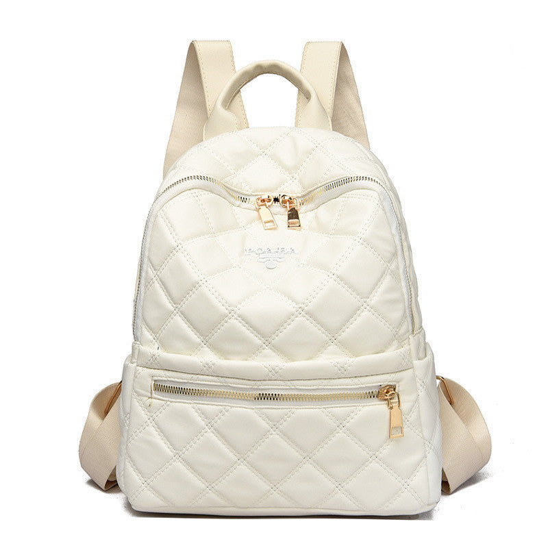 Ielgy Ladies Fashion Rhombus School Bag PU Soft Leather Texture Commuter Simple Leisure Travel Backpack