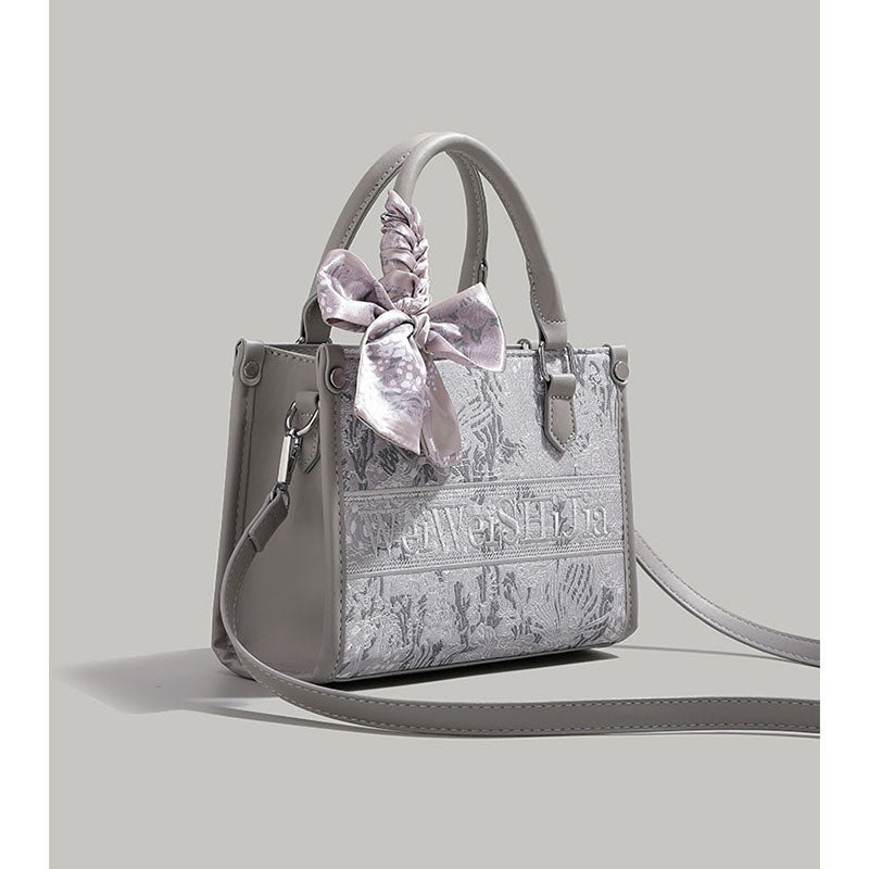 Ielgy Commuter Tote Bag High-End Pattern Embroidery Portable One-Shoulder Diagonal Shopping Bag (Ribbon Style Random Shipping)